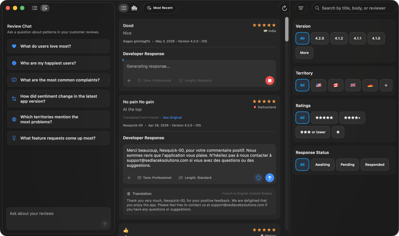 Insights customer reviews workspace.